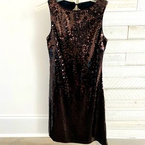 NWOT Tags Mary L Couture Chocolate Brown sequin cocktail dress; sleeveless, sz 2